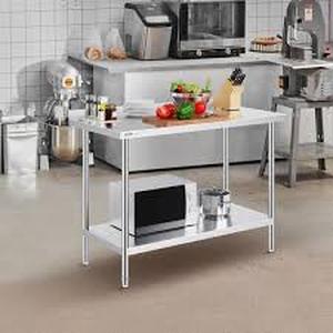 lot 26 image: VEVOR 24 in. x 48 in. x 36 in. Stainless Steel Commercial Kitchen Prep Table Metal Work Table with Adjustable Height Silver Customer Returns See Pictures