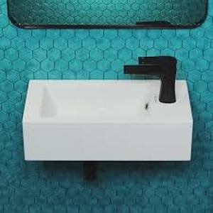 lot 29 image: Swiss Madison Voltaire 19.5 in. x 10 in. Rectangular Ceramic Wall Hung Vessel Sink with Left Side Faucet Mount in White   Customer Returns See Pictures