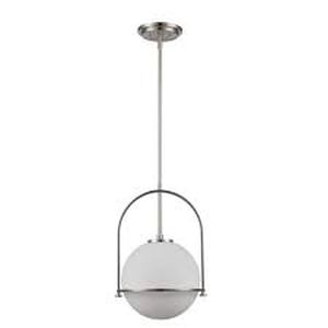 lot 39 image: Home Decorators Collection Owens 1-Light Brushed Nickel Globe Pendant Light Fixture with Glass Shade  Customer Returns See Pictures