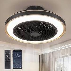 ANTOINE 20 in. Indoor Black Caged Enclosed Ceiling Fan with LED Light Modern Low Profile Ceiling Fan with Remote and APP Control   Customer Returns See Pictures