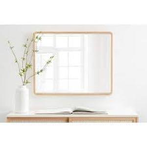 lot 8 image: Kate and Laurel McLean 24.00 in. W x 30.00 in. H Natural Rectangle Mid-Century Framed Decorative Wall Mirror   Customer Returns See Pictures
