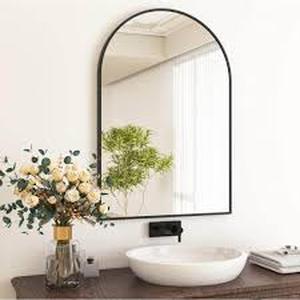 lot 9 image: XRAMFY 24 in. W x 36 in. H Arched Black Aluminum Alloy Framed Wall Mirror  Customer Returns See Pictures