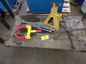 lot 75 image: (3) Tire Irons, Jack Stand, & Wheel...