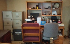 lot 910 image: Office Lot, Desk, Chairs (2), File Cabinets (2 and 4 drawer)