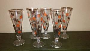 lot 941 image: Vintage Woodland Libbey Mid Century Modern Pilsner Beer Glasses (6)