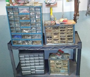 lot 936 image: Nut and Bolt organizers with Contents.