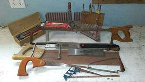 lot 954 image: Millers Falls Miter box, hand saw variety and more