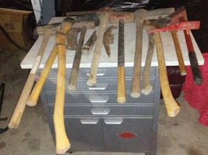 lot 719 image: Sledgehammers, Pickaxes, and Axes.