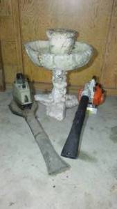 lot 724 image: Bird Bath and leaf Blowers. Stihl-BG65 and Craftsman Blower.