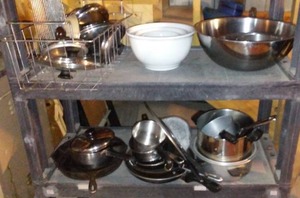 lot 677 image: Cast Iron, Stainless, Pans, Bowls.