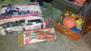lot 695 image: Train Set, Horseshoes, Wood Blocks And More