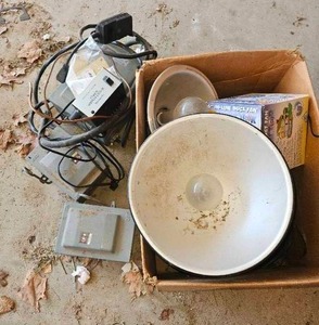 lot 605 image: Lights, Power Boxes, Duct Fan, and More.