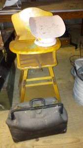 lot 750 image: Vintage Medical Bag Baby Scale Highchair.