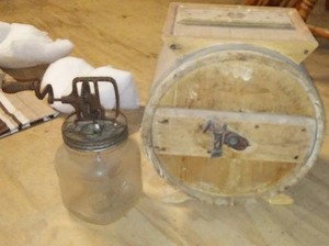 lot 753 image: Cedar and Glass Butter Churns (2)