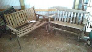 lot 818 image: Wooden Glider Bench and Wooden Bench.