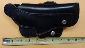 lot 801A image: Bucheimer B-1045 Semi Shoulder Black Holster and Franz-Loc Nickel Silver Clip