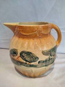 lot 1 image: Early ROSEVILLE Yellow Ware Pottery Pitcher - Landscape Design