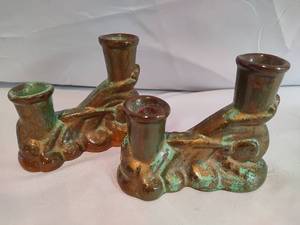 lot 12 image: FRANKOMA Pair of Candleholders - GreenBrown Glaze #304