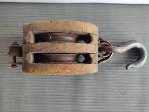 Vintage Cast Iron & Wood Pulley