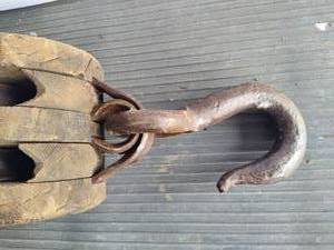 Vintage Cast Iron & Wood Pulley