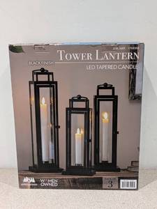 lot 85 image: 3PK. TOWER LANTERN LED TAPERED CANDLE