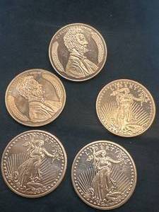 lot 5 image: Lot of 5 1oz Investment Grade Copper Rounds