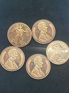 lot 22 image: Lot of 5 1oz .999 Investment Grade Copper Rounds