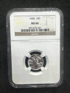 lot 35 image: MINT 1944 Mercury Dime MS66