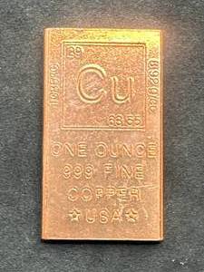 lot 37 image: 1oz .999 Investment Grade Copper Bar
