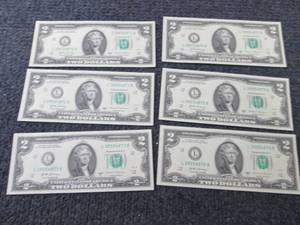lot 270 image: 6 Sequential, Uncirculated $2 Bills...