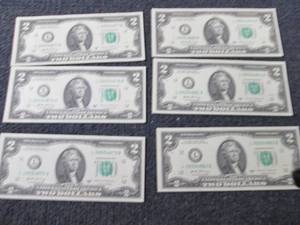 lot 271 image: 6 Sequential, Uncirculated $2 Bills...