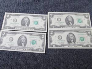 lot 275 image: 4 Nonsequential, Uncirculated $2 Bi...