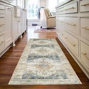 lot 3 image: Home Decorators Collection Harmony Denim 2 ft. x 7 ft. Indoor Machine Washable Runner Rug  Customer Returns See Pictures