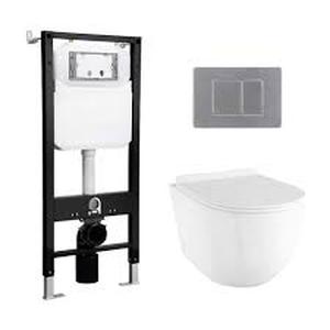 Eridanus 2-Piece 0.8/1.6 GPF Dual Flush Elongated Wall Hung Toilet with Concealed In-Wall Toilet Tank in White (Seat Included)   Customer Returns See Pictures