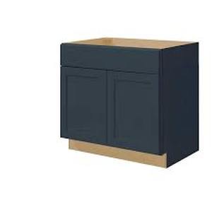 lot 27 image: Hampton Bay Avondale 36 in. W x 24 in. D x 34.5 in. H Ready to Assemble Plywood Shaker Base Kitchen Cabinet in Ink Blue Customer Returns See Pictures