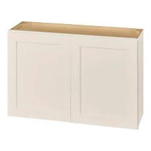 lot 10 image: Hampton Bay Avondale 36 in. W x 12 in. D x 24 in. H Ready to Assemble Plywood Shaker Wall Bridge Kitchen Cabinet in Antique White  Customer Returns See Pictures