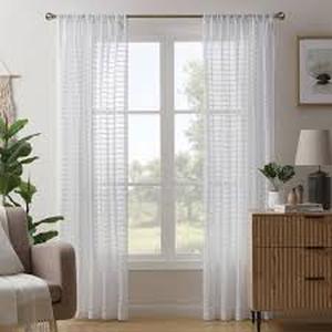 lot 26 image: Lot of LiGHTSOUT with EnerShield Technology Pleated Stripe White 52 in. W x 84 in. L Rod Pocket Sheer Curtain (Single Panel)     Customer Returns See Pictures