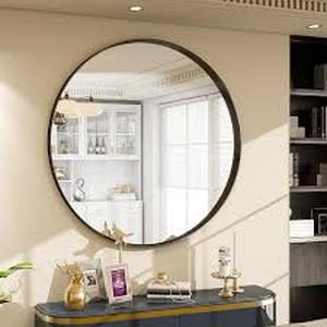 lot 31 image: XRAMFY 32 in. W x 32 in. H Round Black Aluminum Alloy Deep Framed Wall Mirror Customer Returns See Pictures