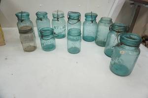 lot 44 image: Vintage Canning Jars-blue colored