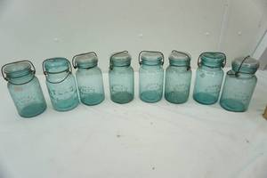 lot 45 image: Vintage Canning Jars-blue colored