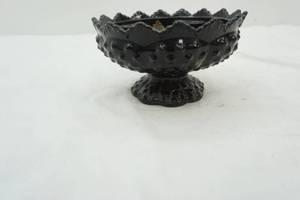 lot 148 image: Fenton black hobnail glass pedestal candle holder