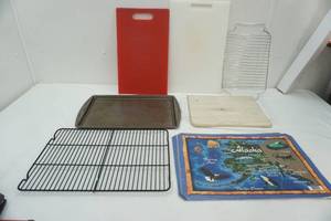 lot 261 image: cutting boards & cookie sheet