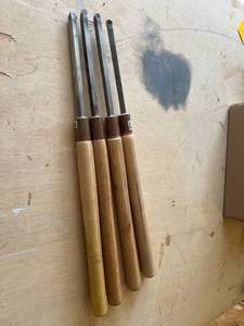 lot 69 image: Lathe Chisel Set with Carbide Tips, 4-Piece, Wood Handles, 16 Handle Length