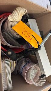 lot 152 image: Boxes of Tools and Equipment, Includes Tape Measure, Electrical Cord, PVC Pipe