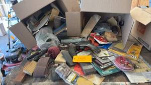 lot 158 image: Miscellaneous Workshop Tools and Supplies, Various Brands, Includes Sanding Pads, Grinding Wheels