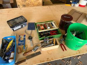 lot 160 image: Assorted Tools and Hardware with Digital Caliper, PrimeSource Nails, Various Brands