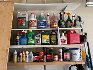 lot 181 image: Huge Lot of assorted fluids found in any well equipped garage. Please dont intend to take everything (within reason)