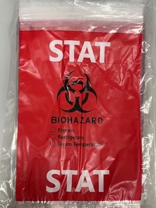 lot 47 image: MSRP $200   Lot of 8 Packs (100 bagspk) of STAT Label Standard Biohazard Specimen Transport Bags - Red  Each Bag Features Clear Biohazard Markings for Safe Specimen Handling  Durable Material for Secure Transport