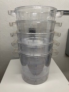 lot 96 image: MSRP $150  Lot of 5 Deroyal Omni-Jug 16 Liter (4 Gallon approx) Graduated Suction Canisters Handled Heavy Duty Plastic Buckets  No Lids  Appear New  Durable Medical Grade Canisters  Ideal for Clinics, Hospitals, or Labs