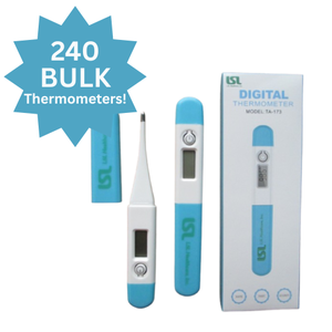 lot 109 image: 1 Open Case NEW (240 Thermometers Individually boxed) LSL Healthcare TA-173 Digital OralRectal Thermometers  Accurate, Fast-Reading Thermometers  Ideal for Clinical or Home Use  Bulk Pack Designed for Medical Professionals and Care Facilities